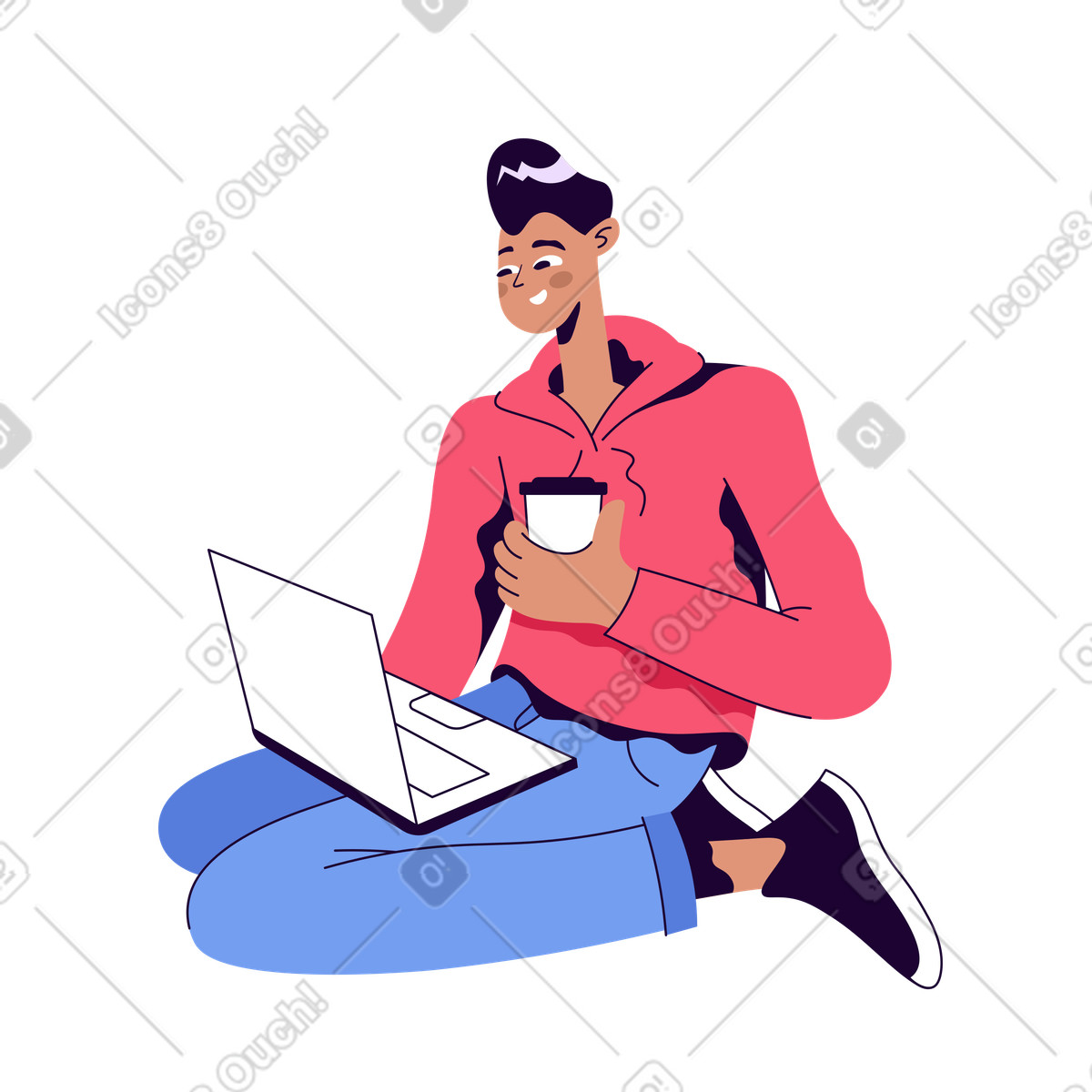 Illustration Travail à distance avec un ordinateur portable dans le style Martina télécharger aux formats PNG, SVG
