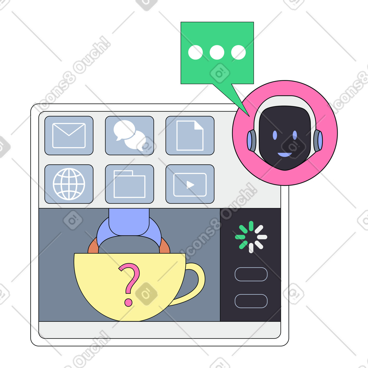 Coffee machine and AI bot illustration knowledge clipart in PNG SVG GIF