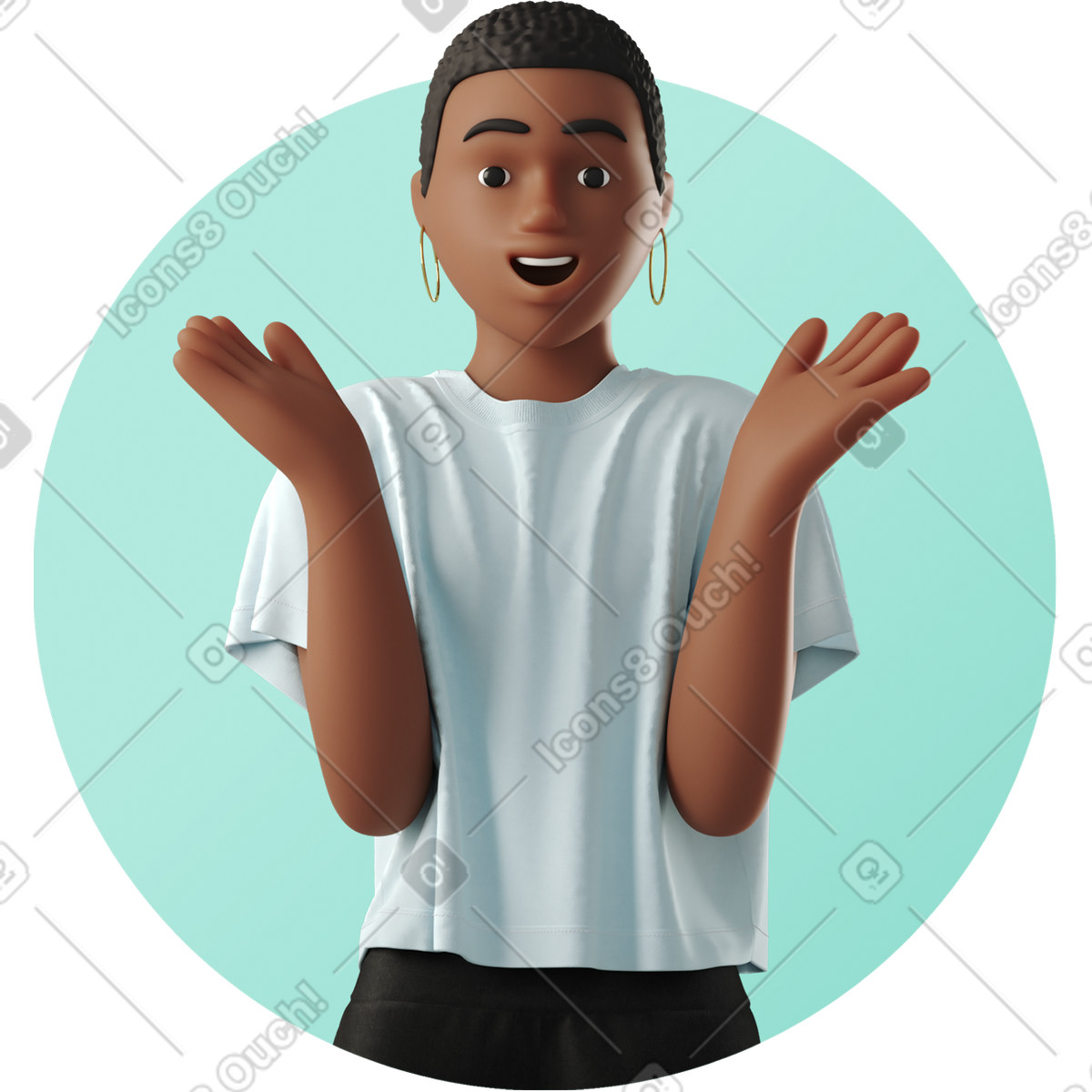 Illustration Avatar d'une femme joyeuse écartant les mains dans le style 3D Business à télécharger aux formats PNG, SVG