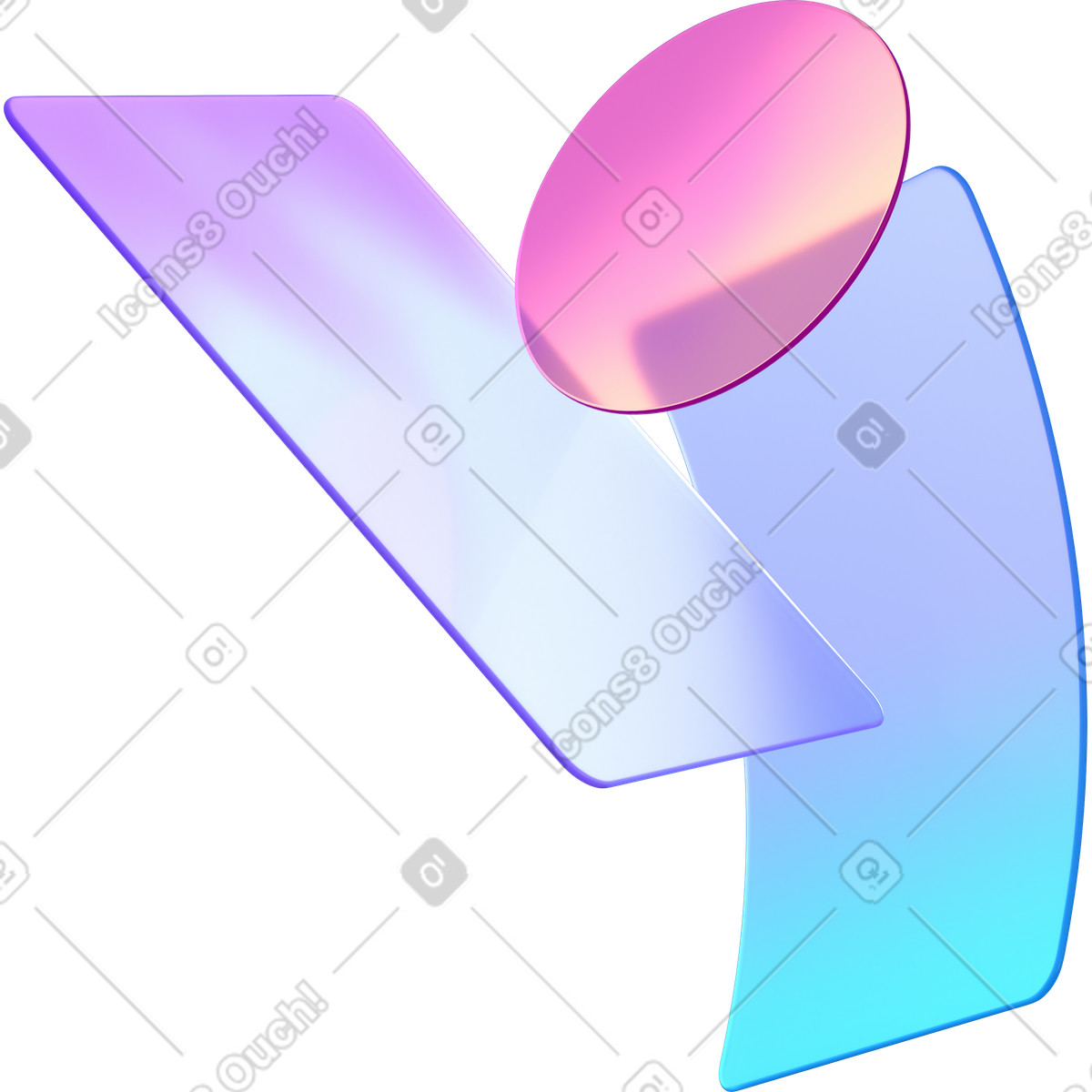 Gradient cards with rounded corners and lens illustration in PNG, SVG