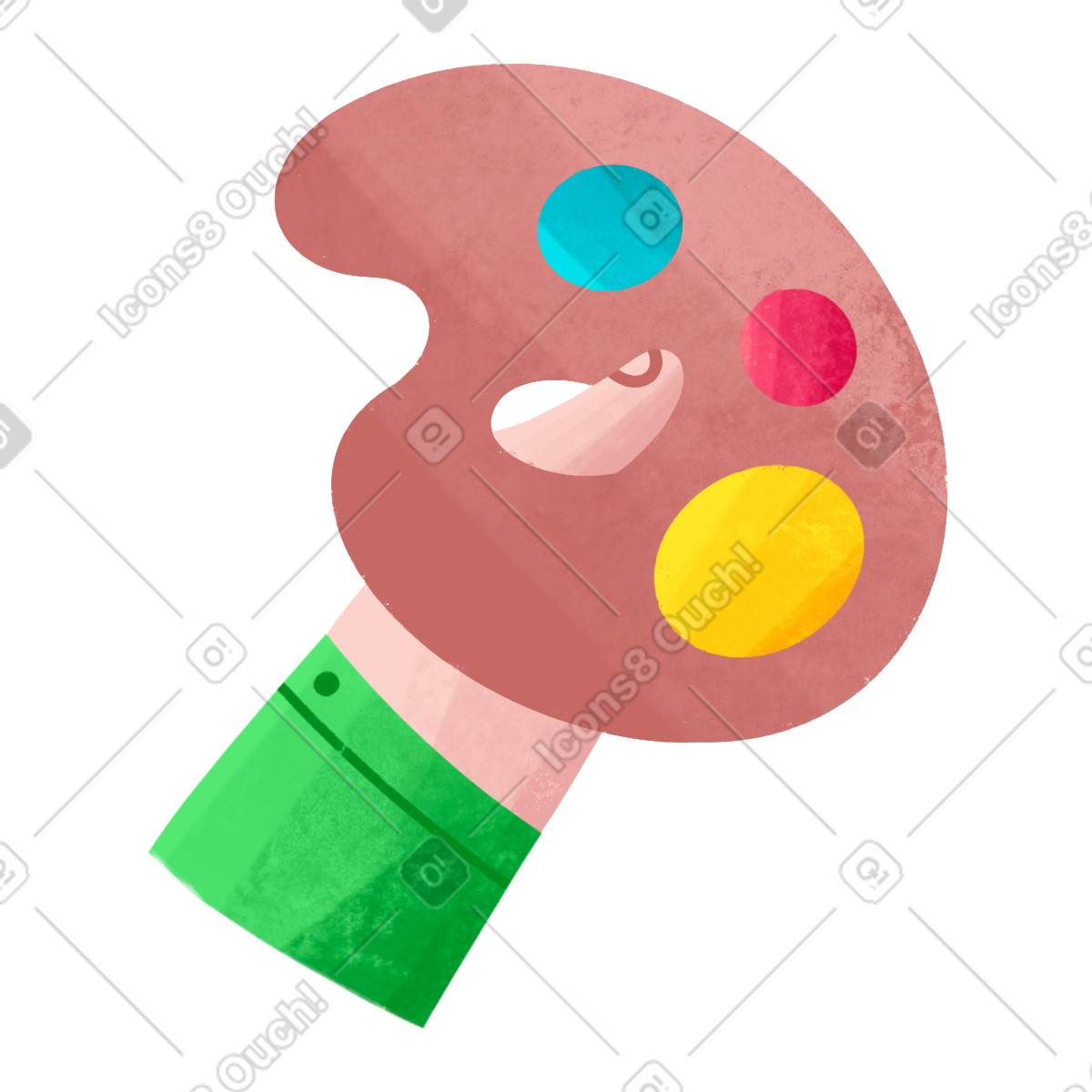 Illustration Hand holding a palette of paints dans le style Bonbon à télécharger aux formats PNG, SVG