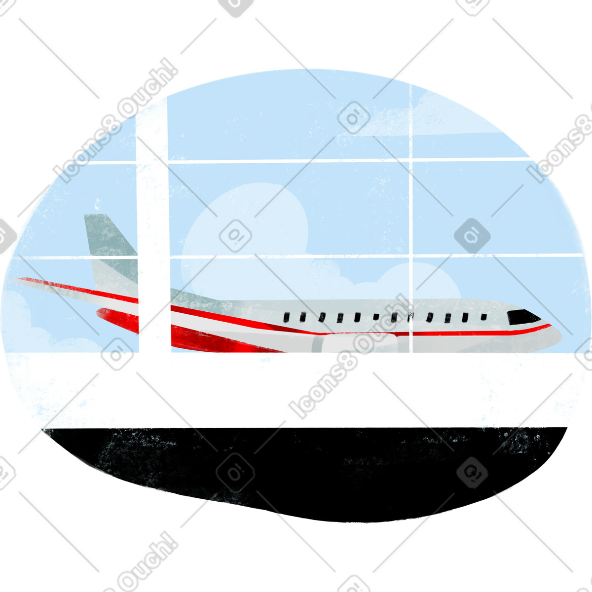 Airport illustration featuring various elements as clipart in PNG