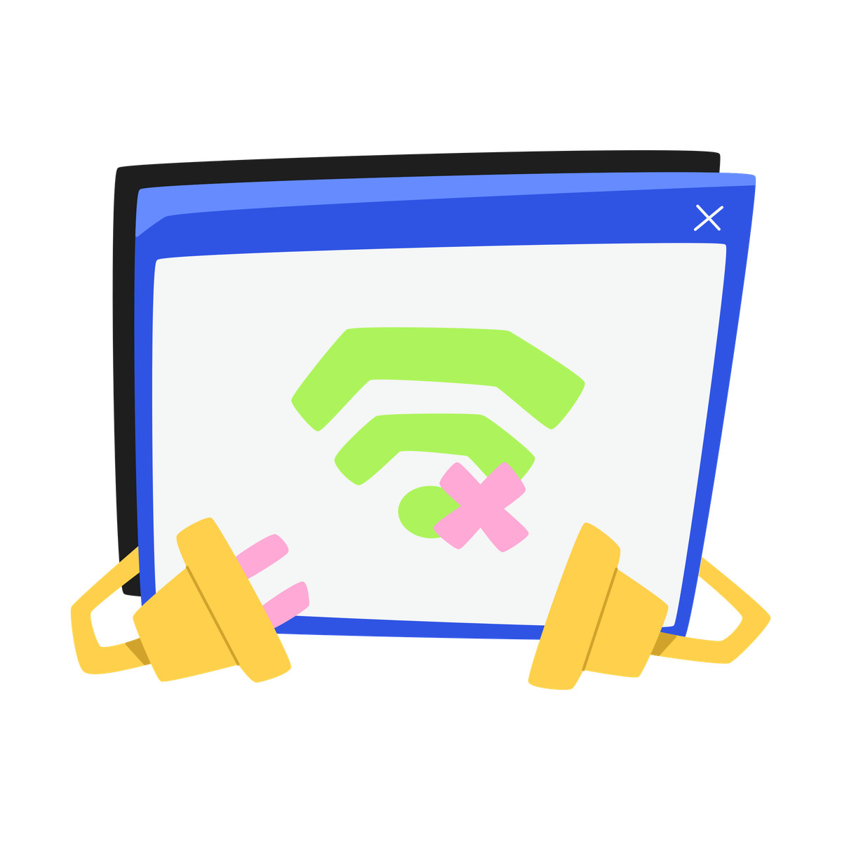 Browser window with no Internet connection sign and disconnected plug socket animated illustration in Bouncy style download in GIF, Lottie (JSON), AE