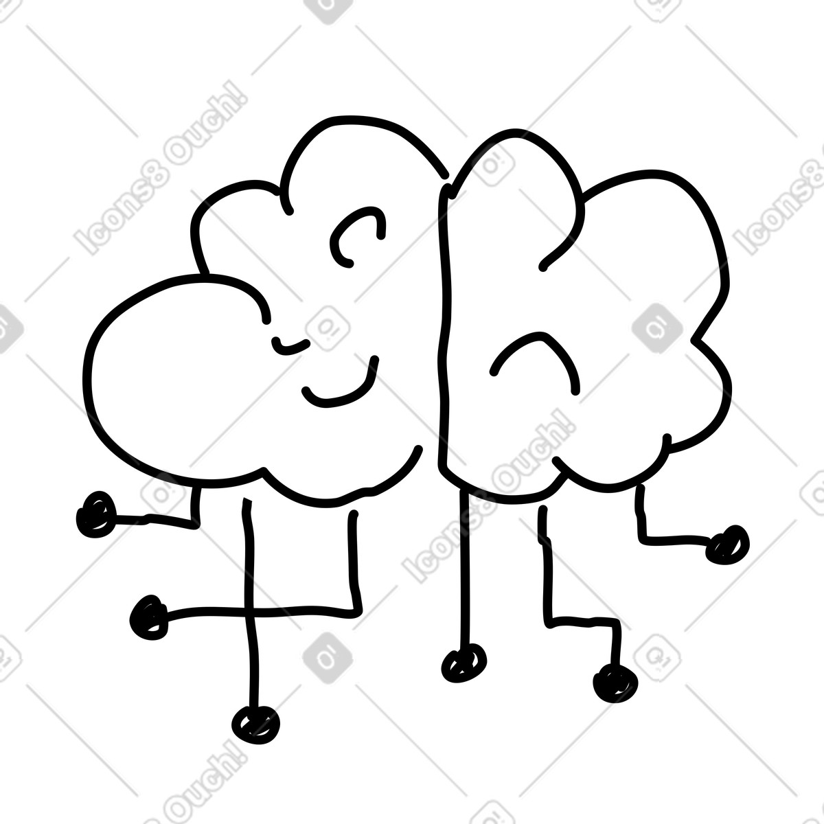 下载 Rough Sketch 风格的 Brain character dancing with robotic legs and happy facial expression 插画，支持 PNG、SVG 格式