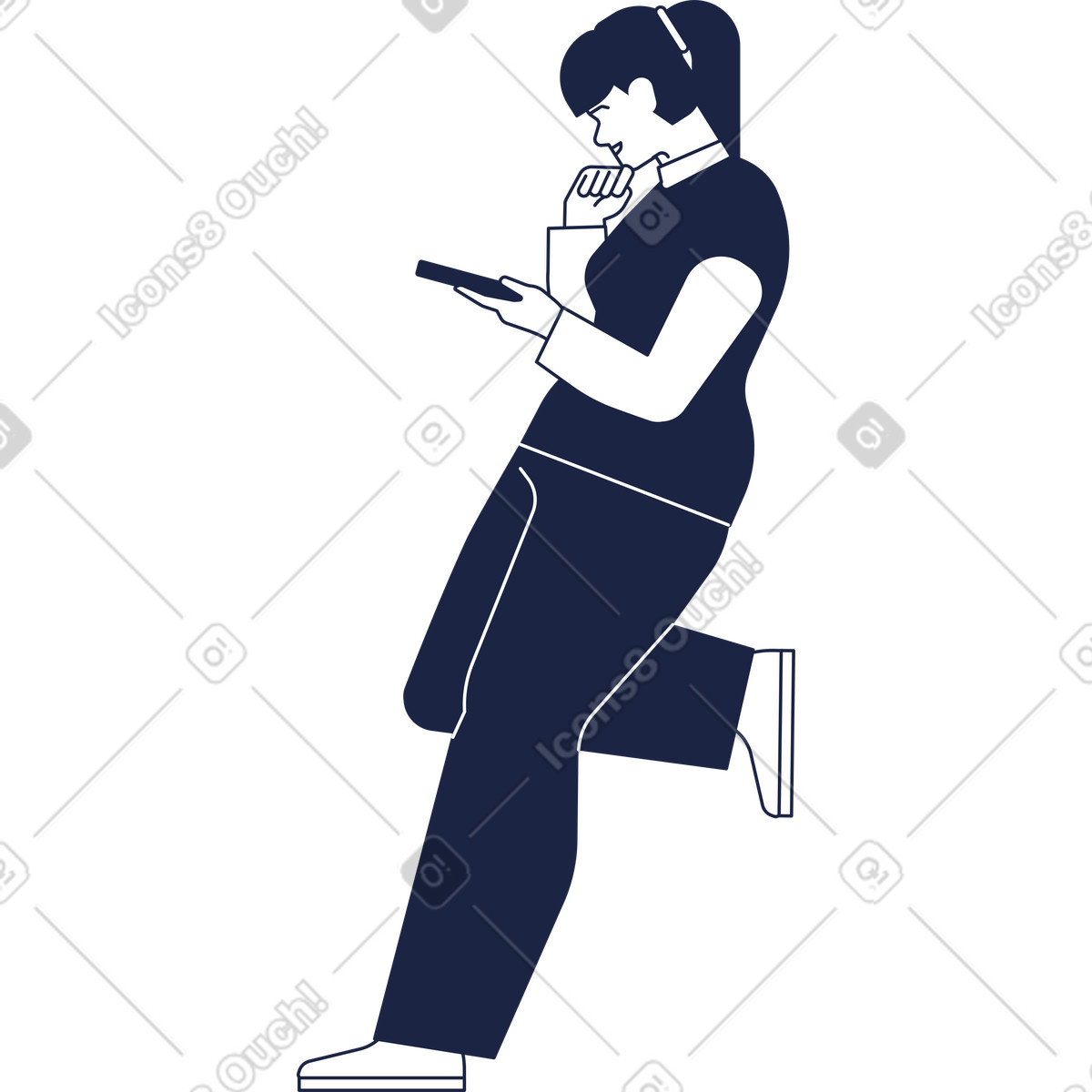 Иллюстрация Woman with smartphone in her hand stands on one leg в стиле Urban Line — скачать в форматах PNG, SVG