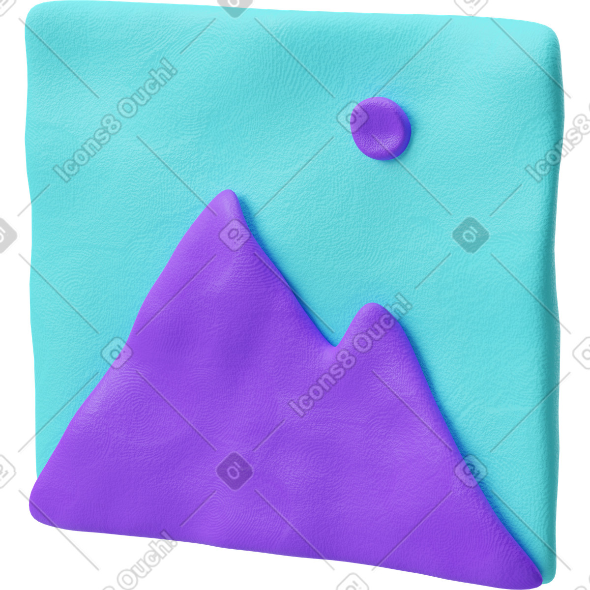 Three-quarter view of a blue picture icon illustration in 3D Plastilina style download in PNG, SVG