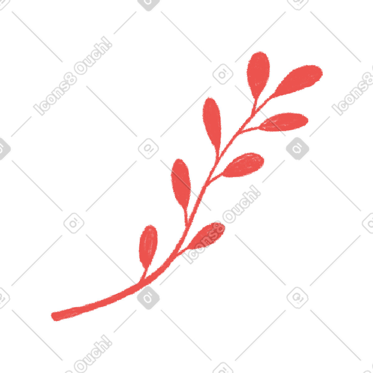Red twig with leaves illustration in Biro style download in PNG, SVG