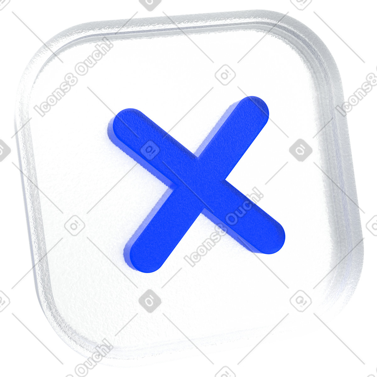 Blue glass cross icon illustration in 3D Enterprise style download in PNG, SVG