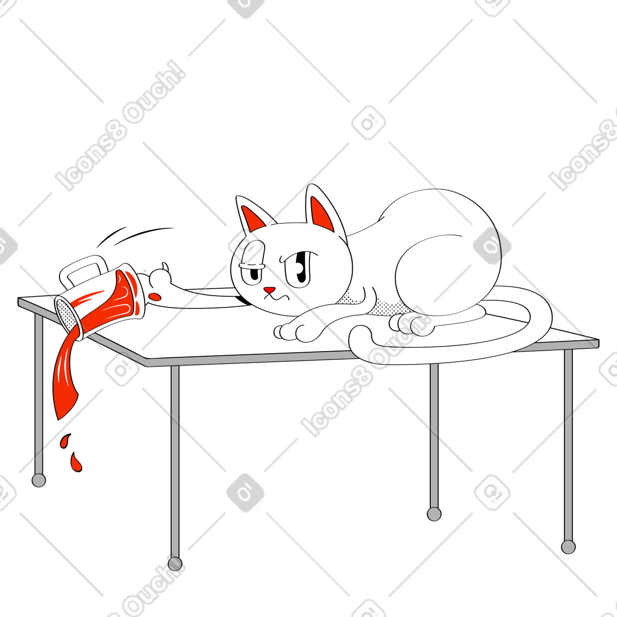 Ilustração de Gato travesso empurrando uma caneca para fora da mesa em no estilo Looney baixar em PNG, SVG