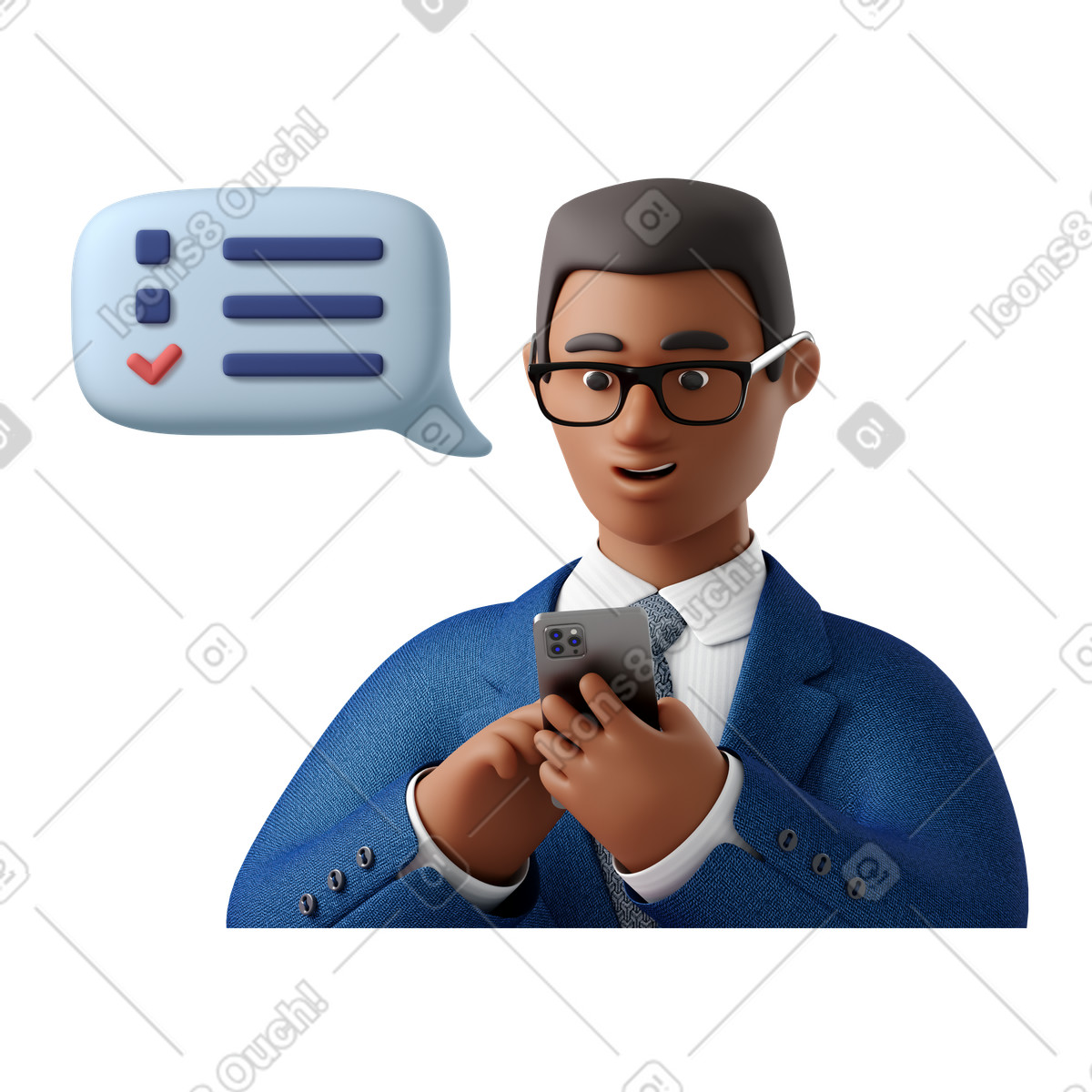 Geschäftsmann, der seine aufgabenliste überprüft-Illustration im 3D Business-Stil als Download in PNG, SVG