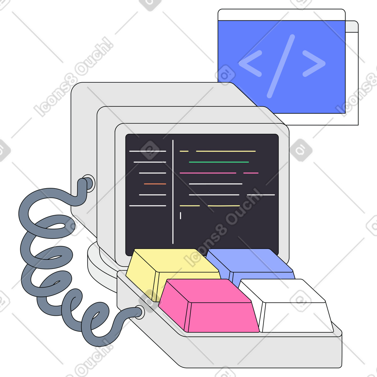 Code editor interface, Software development, Programming on terminal screen illustration in PNG, SVG