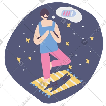 Man and cat doing yoga on a mat in space PNG, SVG