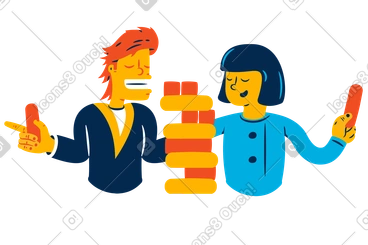 Man and woman playing jenga PNG, SVG