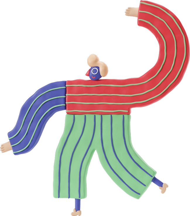A colorful figure with exaggerated limbs - 3D Stripy style illustration