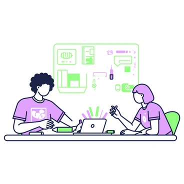 Two illustrators working together on a creative project with colorful markers.