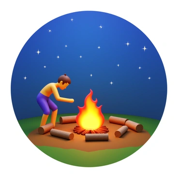 A camper doing fire hydrant exercises near a campfire with starry skies above