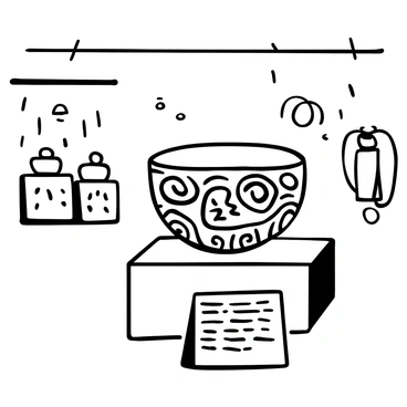 An ancient clay bowl with intricate carvings is placed on a pedestal in a museum. The bowl features detailed patterns etched into its surface, showcasing a blend of geometric designs and organic shapes. Soft shadows fall around the bowl, highlighting its textured exterior. A small plaque with text is positioned next to it, providing information about the bowl's origin and historical significance. The museum's walls are adorned with various artifacts, creating an atmosphere of cultural richness.