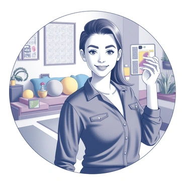 A trendy young adult is posing for a selfie. The individual is wearing a stylish denim blouse. The background features vibrant decor, including patterned wall hangings, colorful cushions, and various decorative plants. The person has a confident smile, and their hair is styled fashionably. The scene is lively and energetic, reflecting a contemporary atmosphere.