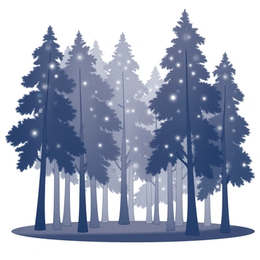A star-filled sky peeking through the silhouette of a magical forest canopy