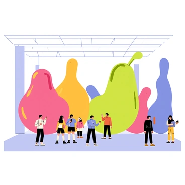 A contemporary art exhibit showcasing large, abstract balloon sculptures in vibrant colors. The sculptures are inflated and twisted into various organic shapes, towering over the viewer. Each sculpture has a glossy finish, reflecting light in different directions. The exhibit space is minimalistic, with white walls and polished concrete floors, emphasizing the bold colors and forms of the balloon sculptures. Visitors are seen interacting with the art, some taking photos while others admire the unique designs.