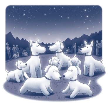 Illuminated balloon dogs glowing at a magical night festival