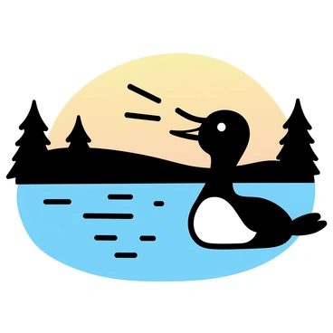 A loon opening its beak wide, letting out a haunting call at dusk