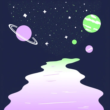 A river flows through the cosmos, surrounded by a vast expanse of stars and planets. The water of the river is calm and reflective, showcasing the shimmering light of distant stars above. On either side of the river, there are silhouettes of celestial bodies, including planets with rings and various sizes. The scene captures the ethereal beauty of the universe, with the river acting as a mirror to the cosmic wonders above. The stars twinkle in the dark void of space, casting a soft glow on the surface of the water.