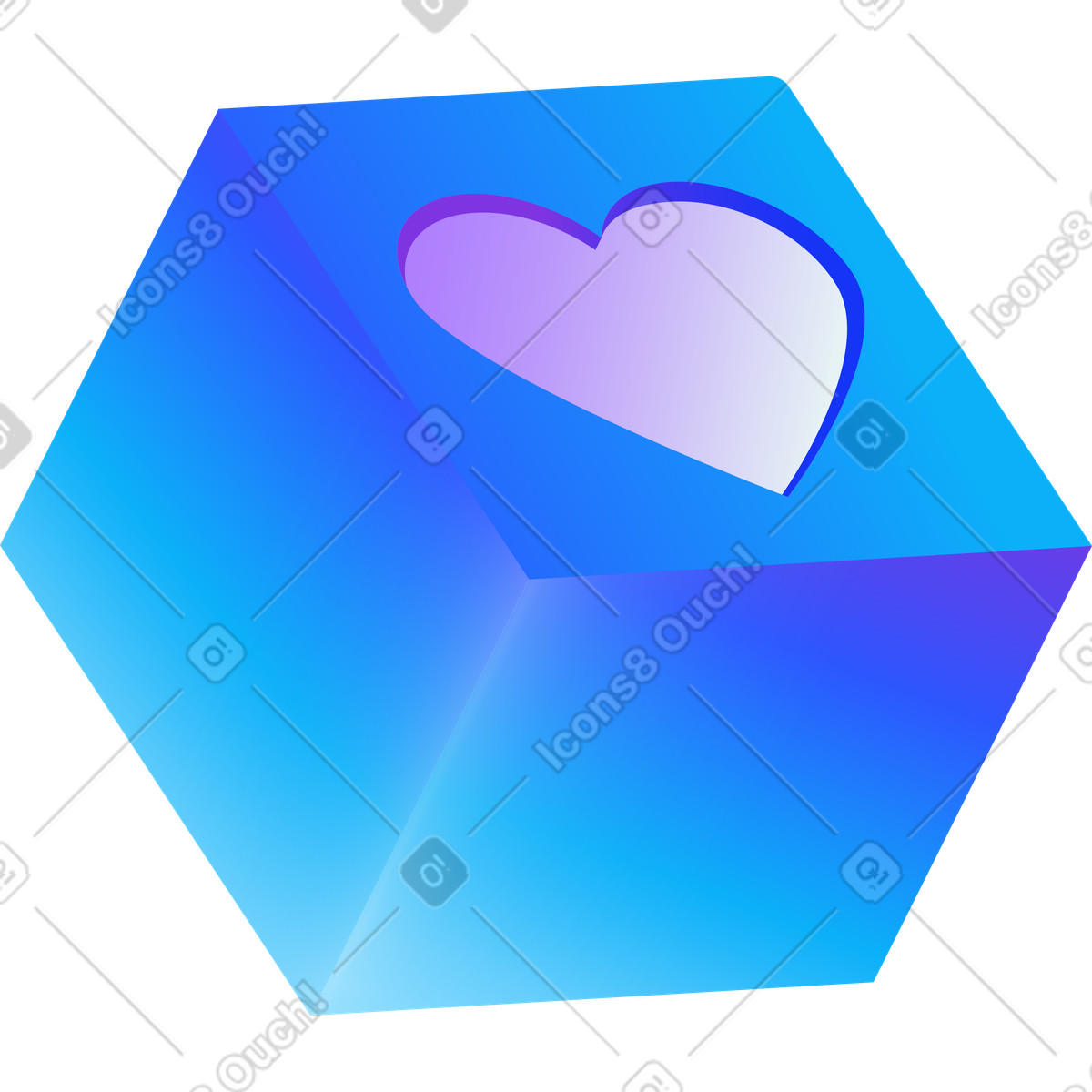 Cube with a heart inside illustration in Hi-tech style download in PNG, SVG