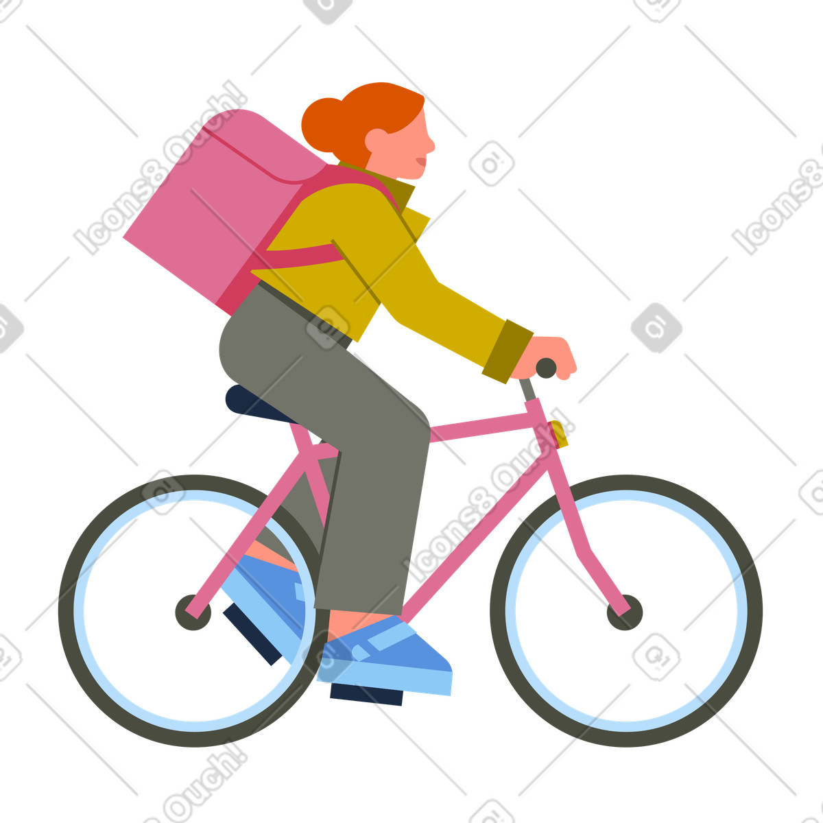 Kurier mit rucksack auf dem fahrrad, zustelldienst, urbane logistikabwicklung, versandabwicklung animierte Illustration im Vector-Stil als Download in GIF, Lottie (JSON), AE