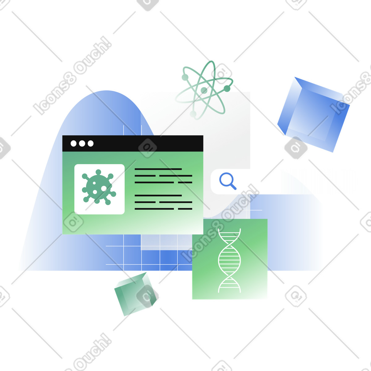 Current biotech research and discoveries animated illustration in GIF, Lottie (JSON), AE