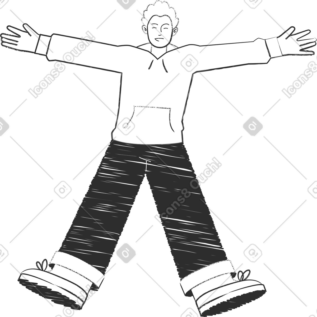 Man lying with his arms outstretched illustration in Graphite style download in PNG, SVG