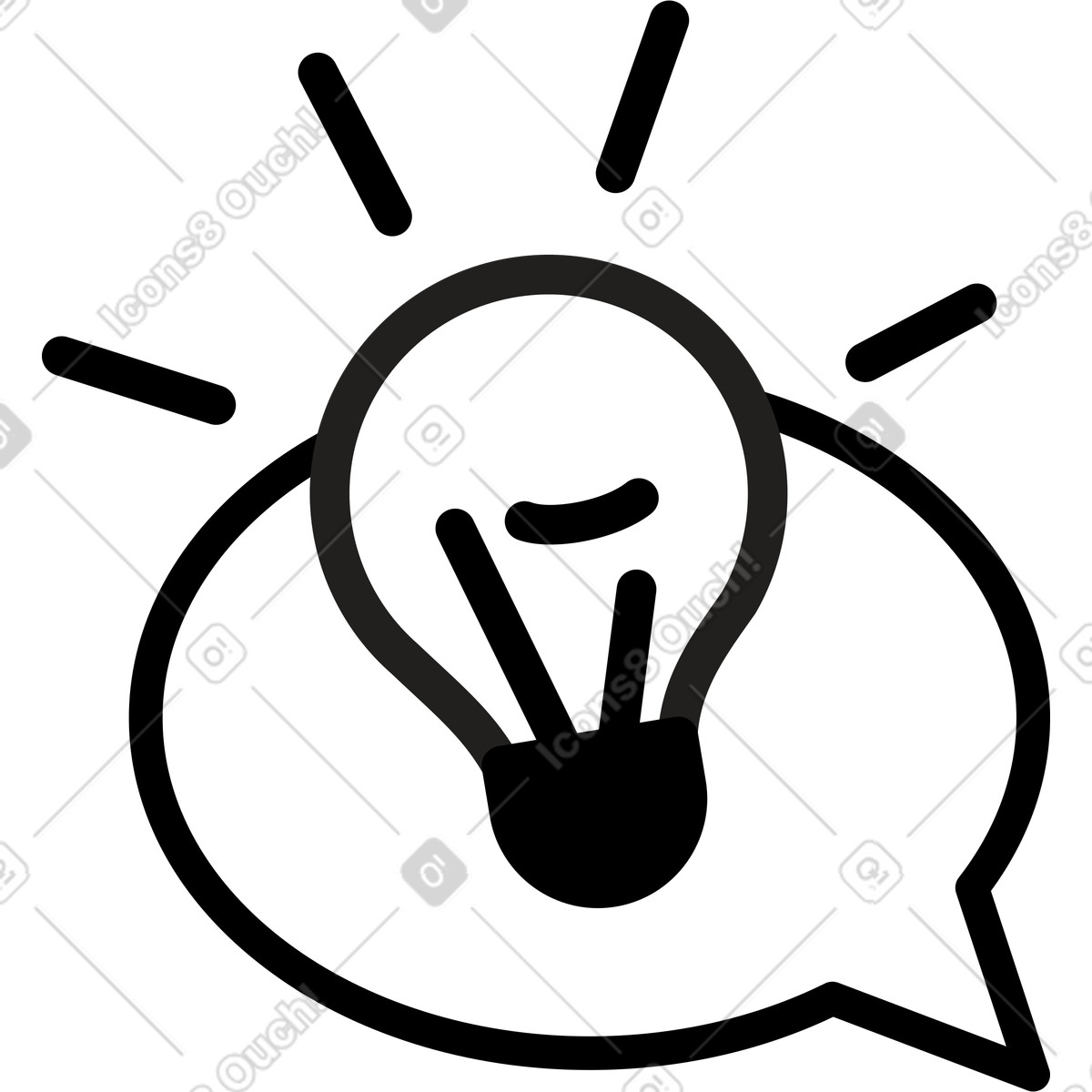Ilustração de Lightbulb idea inside speech bubble symbolizing creative conversation and brainstorming em no estilo Notion Line Art para baixar em PNG, SVG