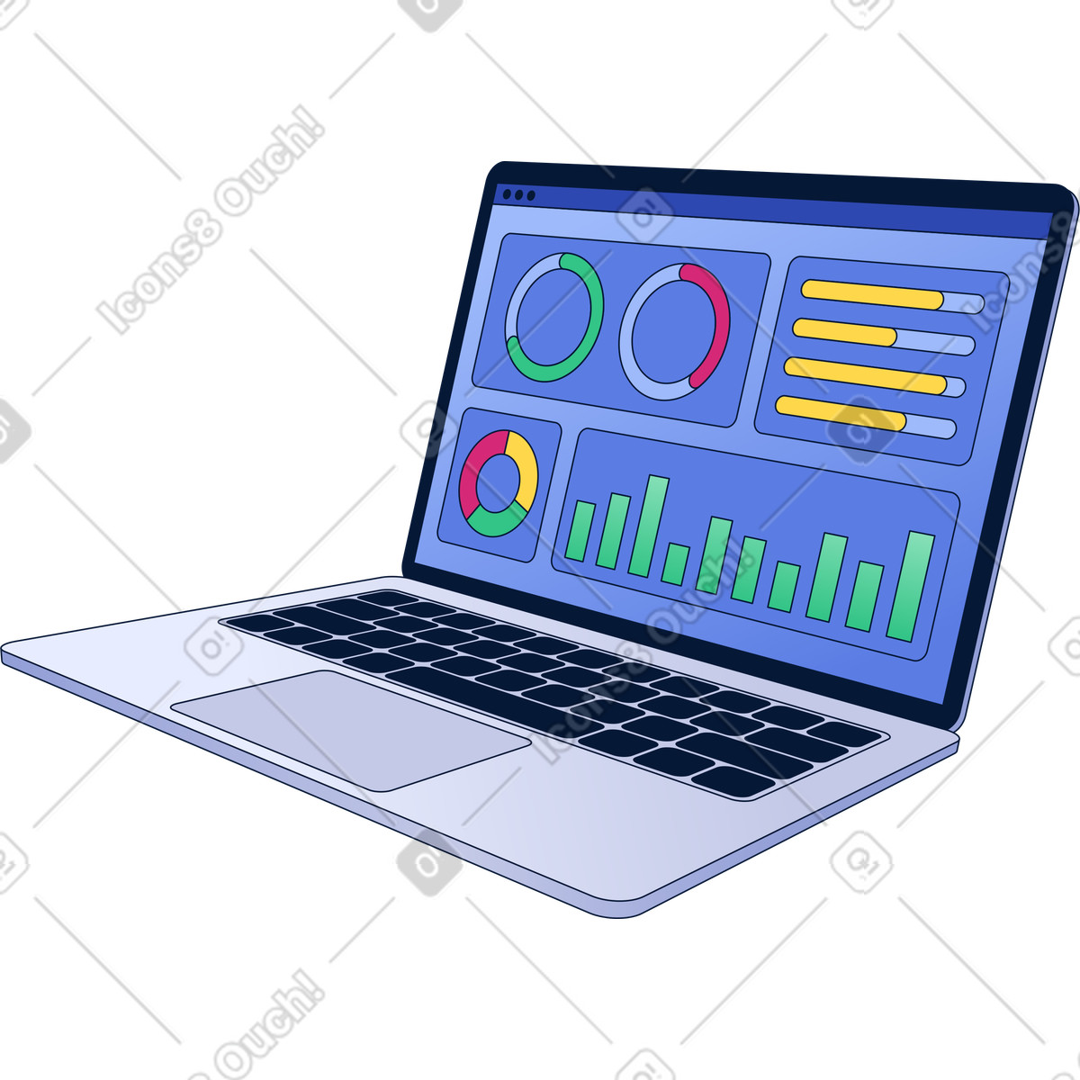Laptop with dashboard illustration in PNG, SVG