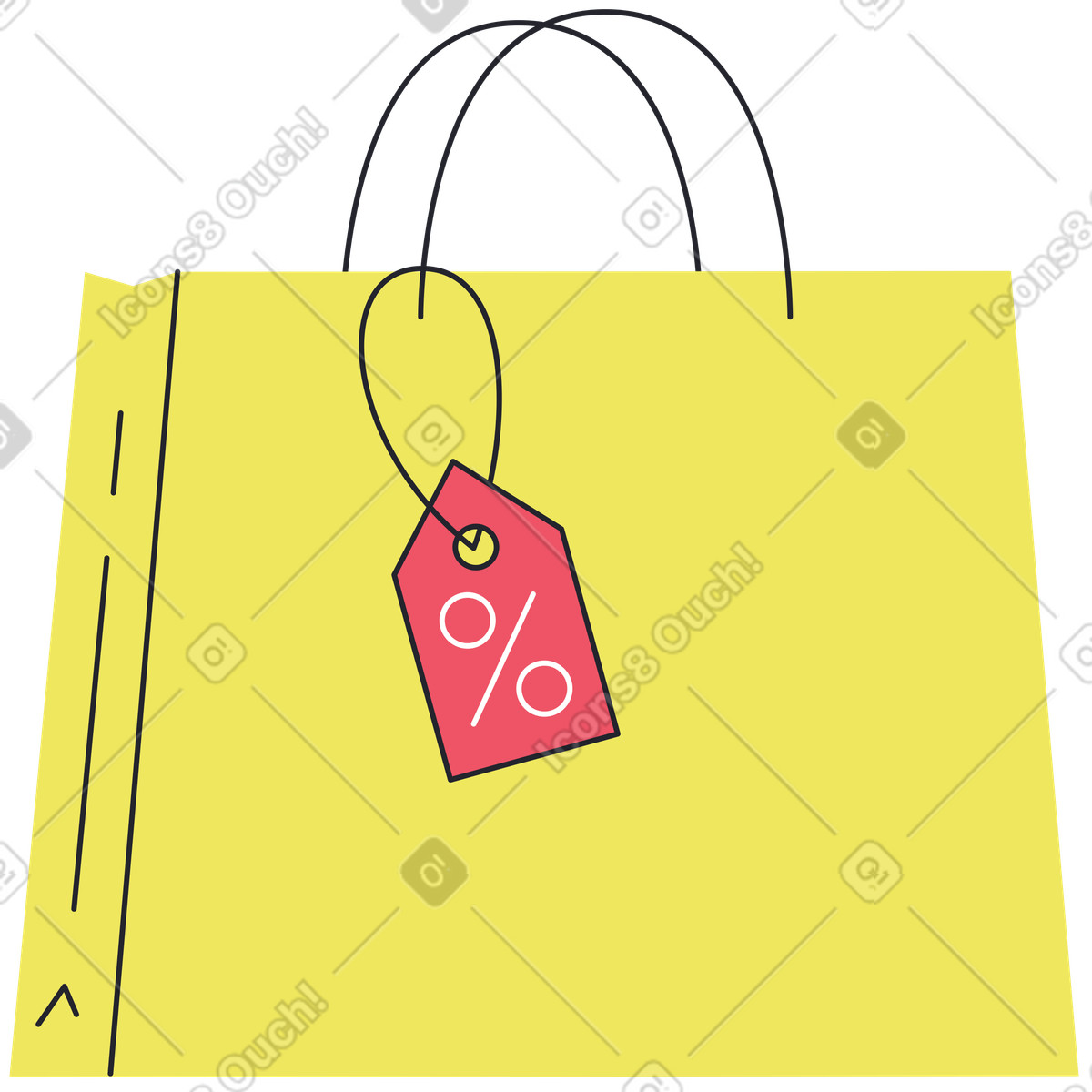Ilustración Bolsa con papel de descuentos en estilo Boba a descargar en PNG y SVG