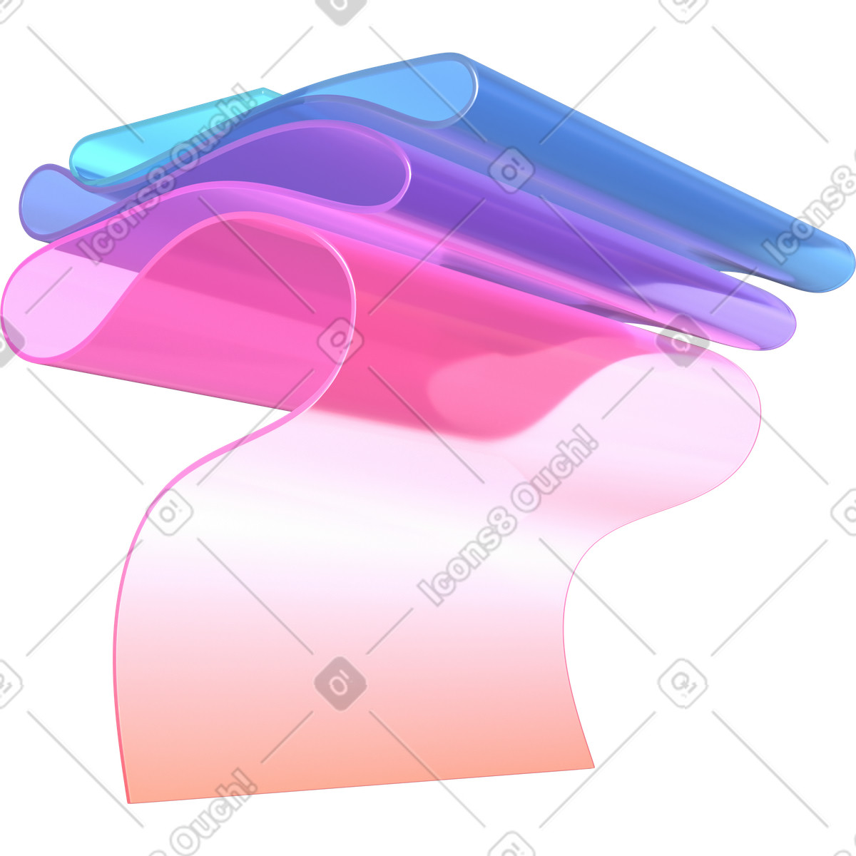 3D Glassy スタイルの 折り畳まれたガラスリボン のイラストをPNG、SVG形式でダウンロード