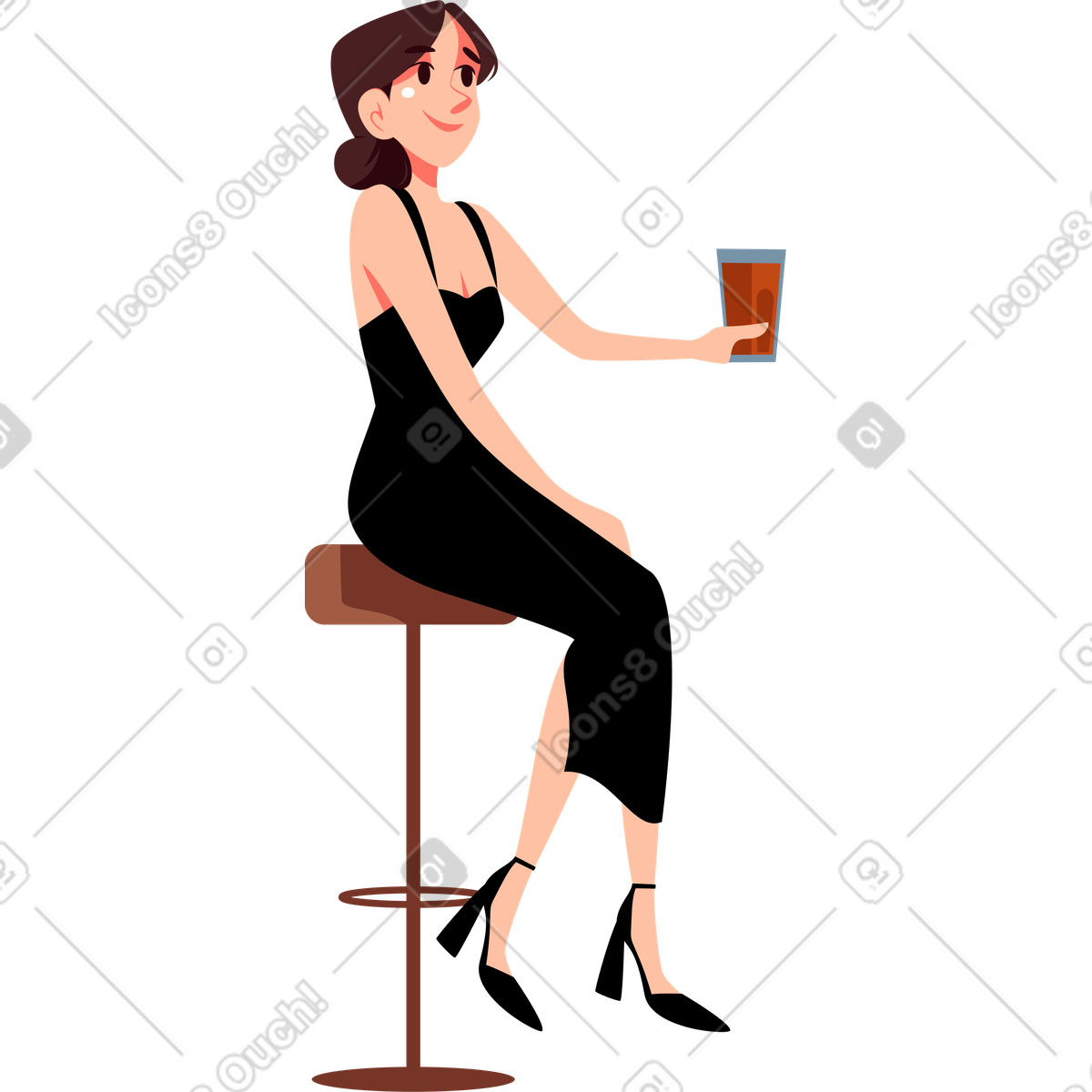 Ilustración Chica en un vestido de noche taburete bar estilo Vivid a descargar PNG y SVG