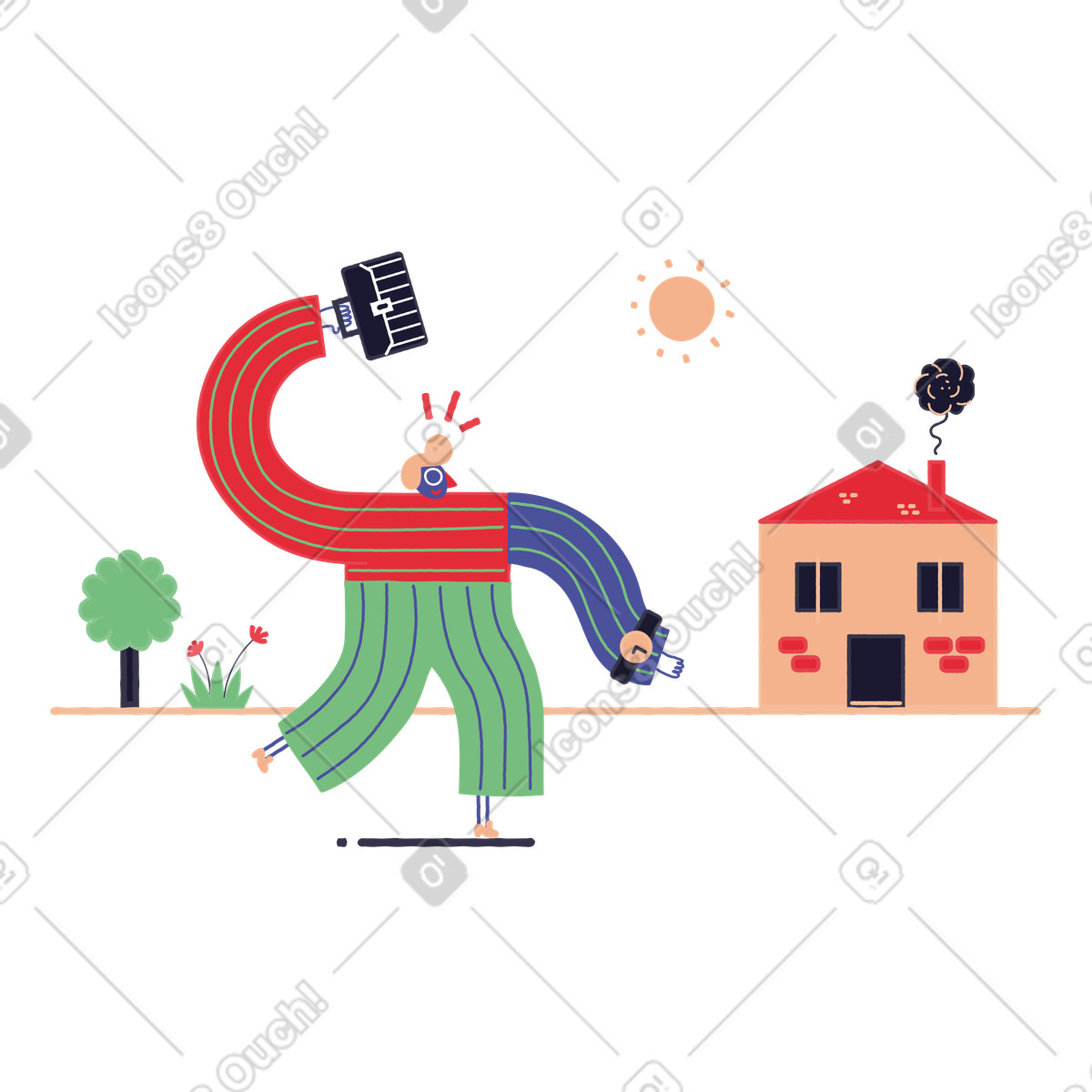 Businessman rushing home from work illustration in Stripy style download in PNG, SVG
