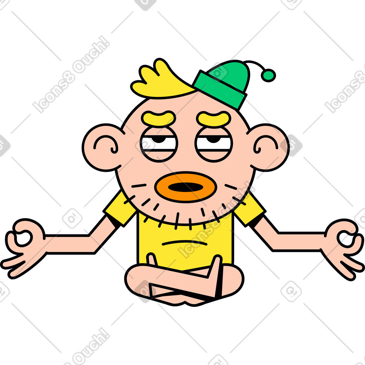 Illustration Personnage en position du lotus dans le style Droll à télécharger aux formats PNG, SVG