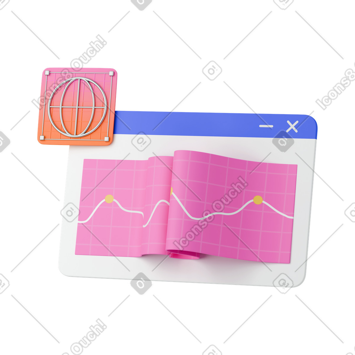 Ilustração de Analytics web dashboard window with folded trend line chart em no estilo 3D Stickle para baixar em PNG, SVG