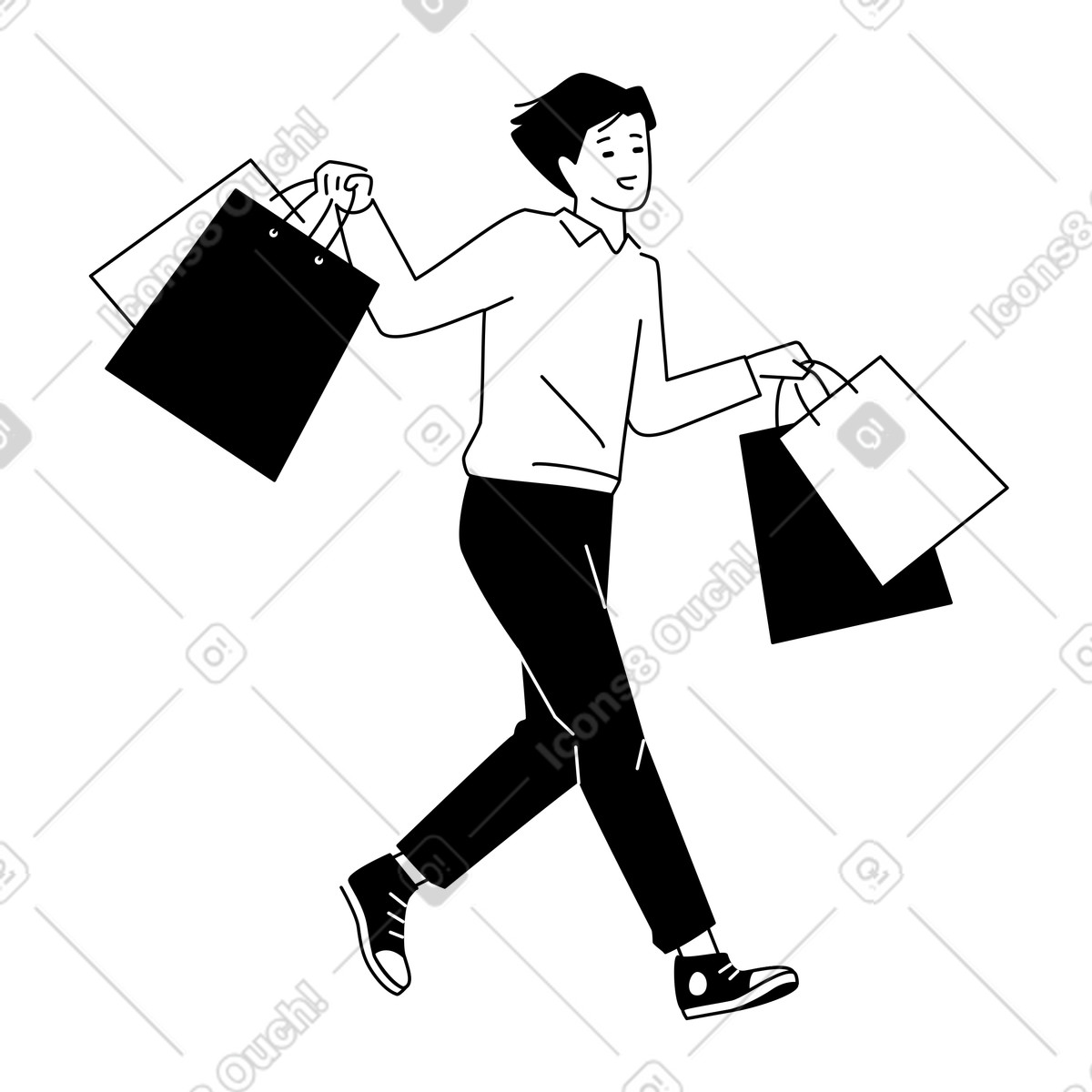 Happy shopper with shopping bags, Retail therapy or big sale illustration in Weekday style download in PNG, SVG