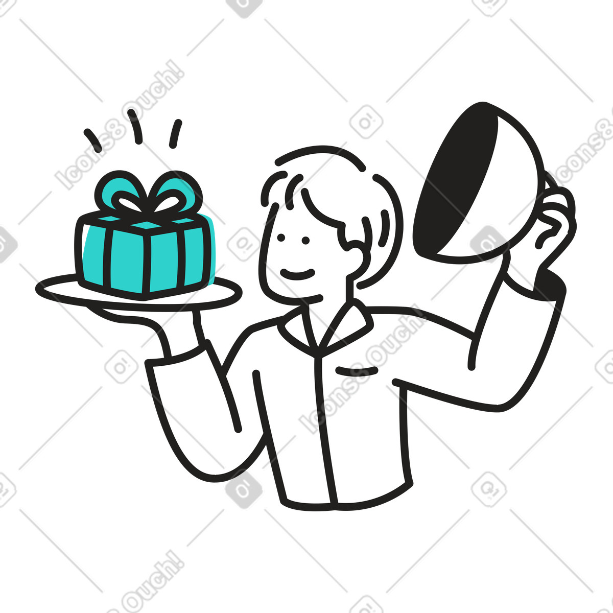 Ilustración Hombre con un regalo en bandeja estilo Little a descargar PNG y SVG