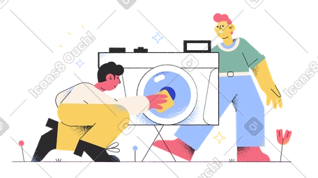 Man wiping camera lens for photographer PNG, SVG