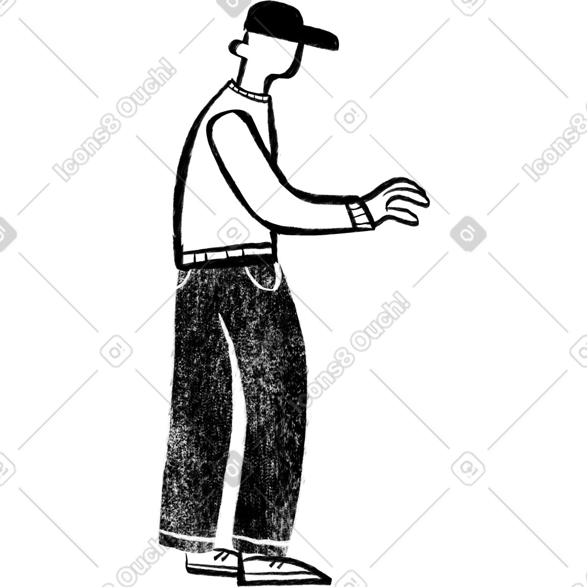 Ilustração de Homem preto e branco em um boné pé no estilo Company para baixar PNG, SVG