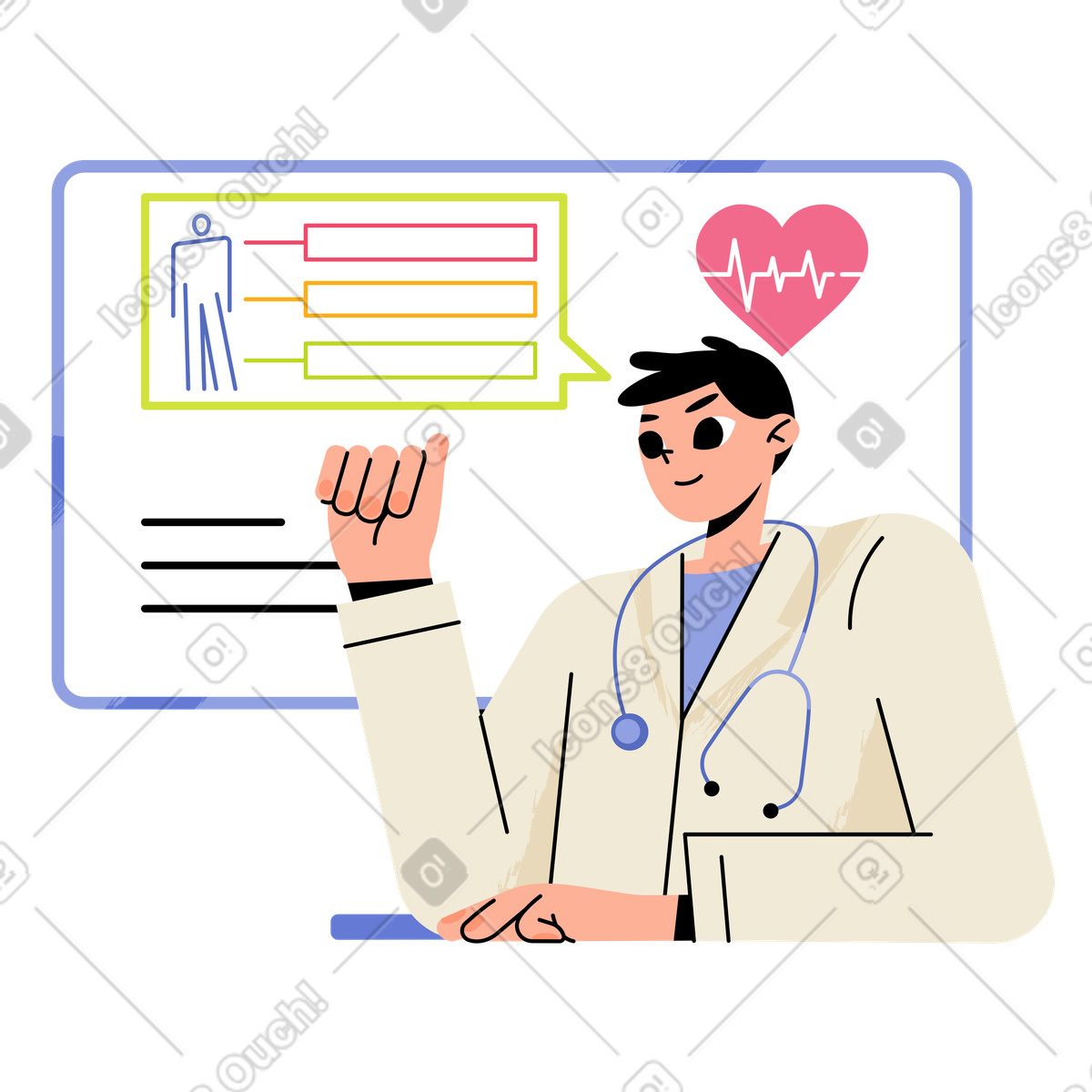 Ilustração de Consulta médica com prontuário médico em no estilo Juicy para baixar em PNG, SVG
