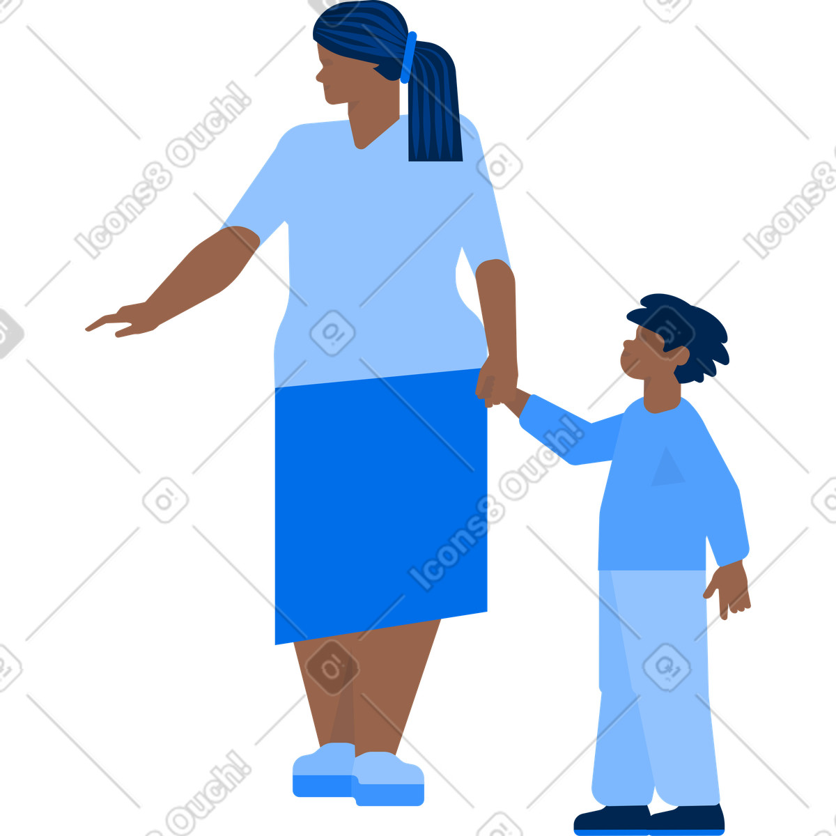 African mom with kid illustration in Urban style download in PNG, SVG