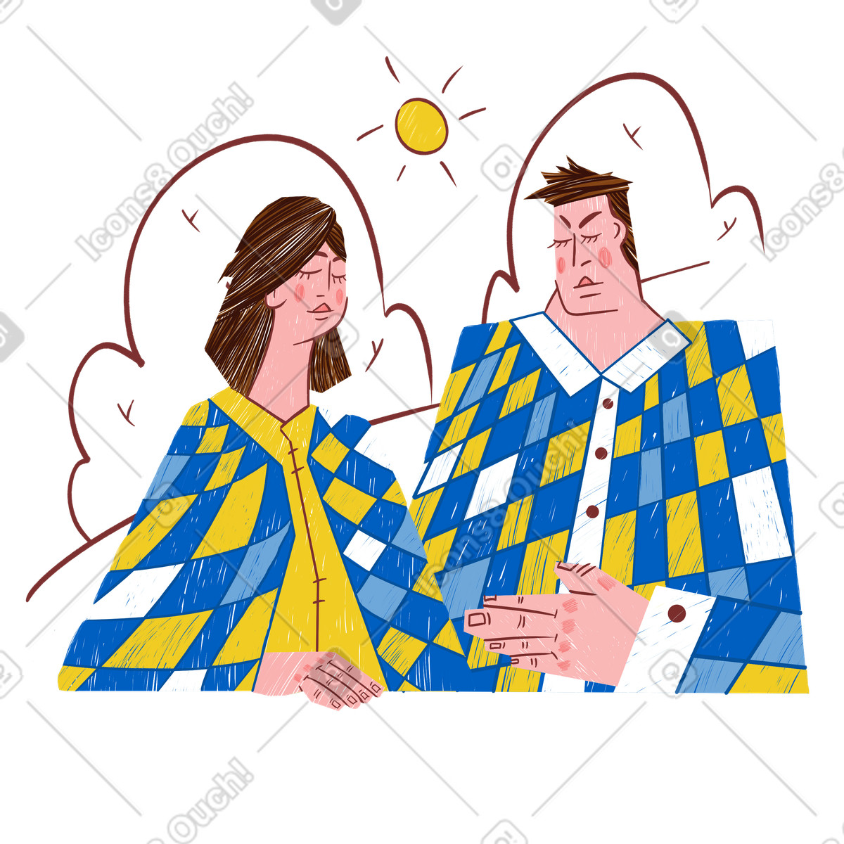 Ilustración Hombre y mujer en reunión estilo Sleepy a descargar PNG SVG