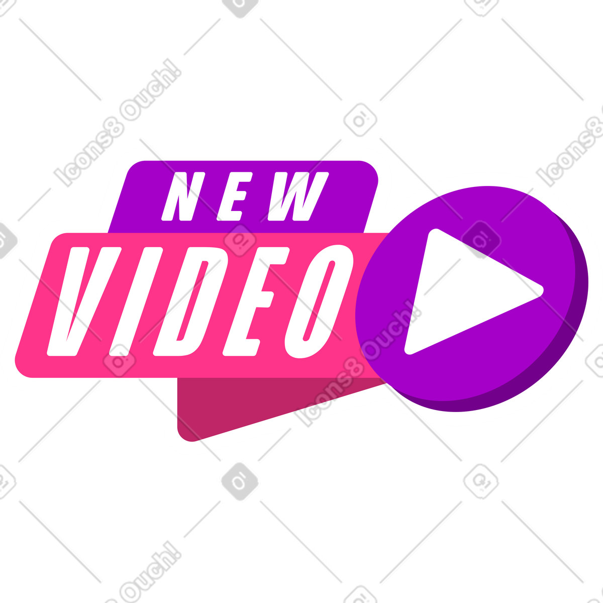 Scritta adesiva nuovo video testo viola rosa illustrazione in stile Lettering scarica in PNG, SVG
