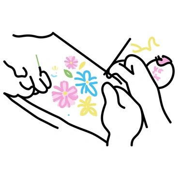 A close-up of two hands delicately holding a needle, with bright colored threads in various shades. The hands are skillfully embroidering intricate floral patterns on a piece of white fabric. Each stitch adds detail to the design, showcasing the artistry involved in the embroidery process. The background subtly hints at the working space, with a small hoop and additional threads neatly arranged nearby.