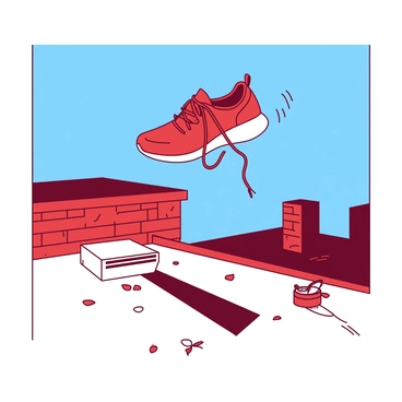 A sneaker stuck on a rooftop after a failed attempt to throw it