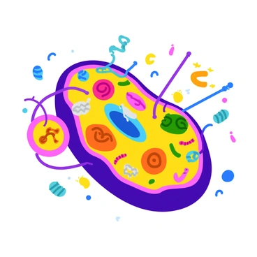 A busy cell filled with various cellular processes powered by ATP. In one area, a group of ribosomes is actively synthesizing proteins, with strands of mRNA being threaded through them. Nearby, mitochondria are shown with swirling patterns, indicating energy production, as ATP molecules are depicted sparkling around them. A section of the cell membrane is illustrated with transport proteins actively moving molecules in and out. In another part, lysosomes are depicted breaking down waste materials, with fragments visibly dissolving. The cytoskeleton is shown with dynamic microtubules, providing structure and facilitating the movement of organelles. Various colored organelles are scattered throughout, creating a vibrant and detailed scene.